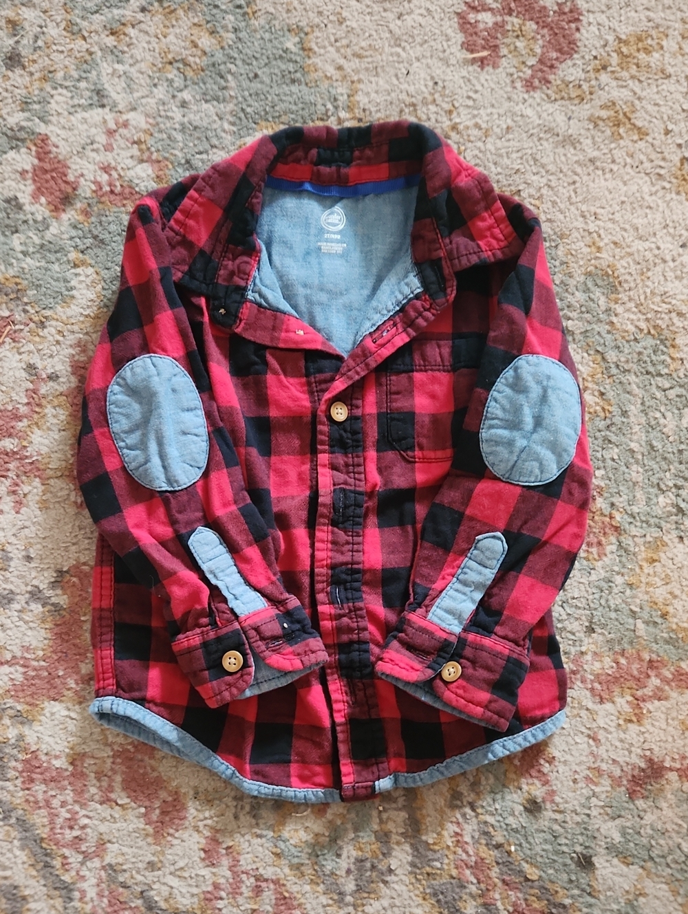 Wonder Nation - Kids Red & Black Plaid Button-Front Jacket with Elbow Patches